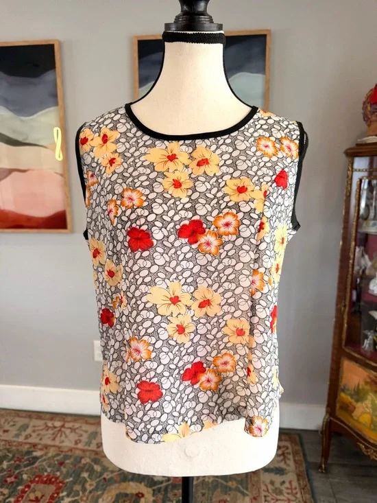 Vintage Yellow & Red Floral Short Sleeve Tank and Topper - Picture 7 of 12